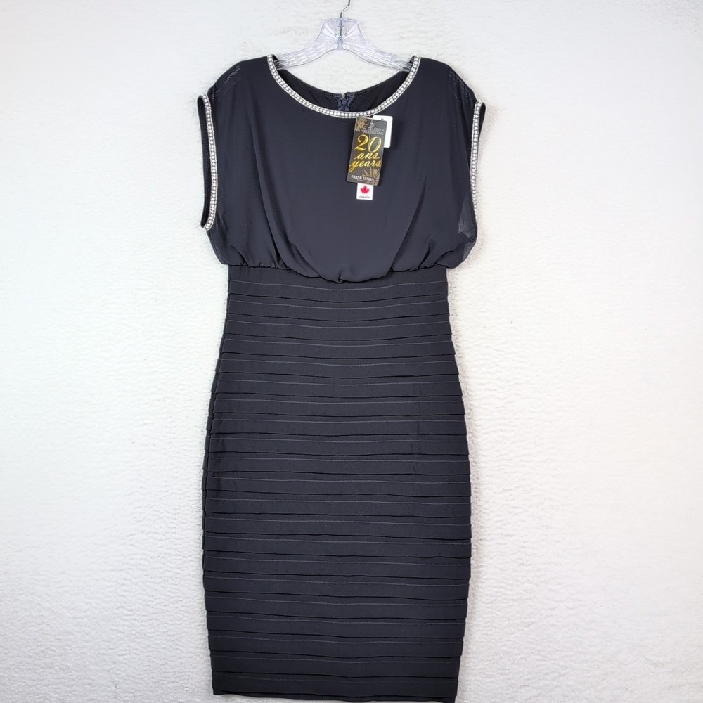 NWT Frank Lyman Navy Sleeveless Dress 4 Beaded Neckline‎ Ruffle Cocktail Elegant